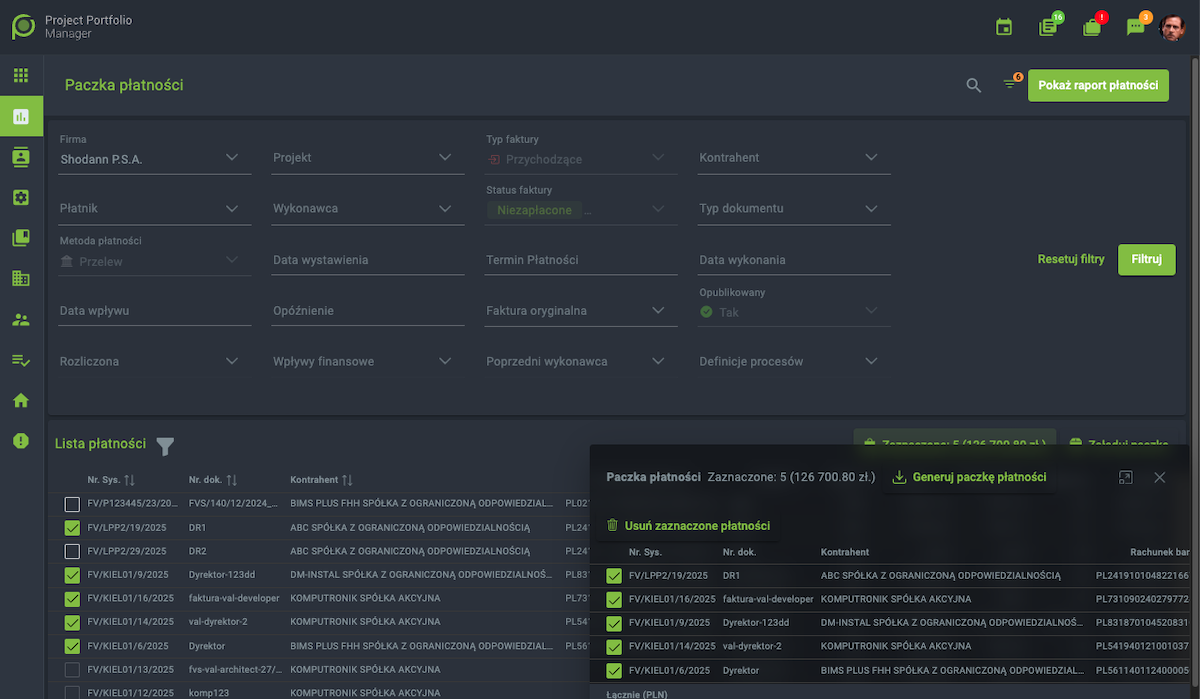 Przelewy, Paczki płatności